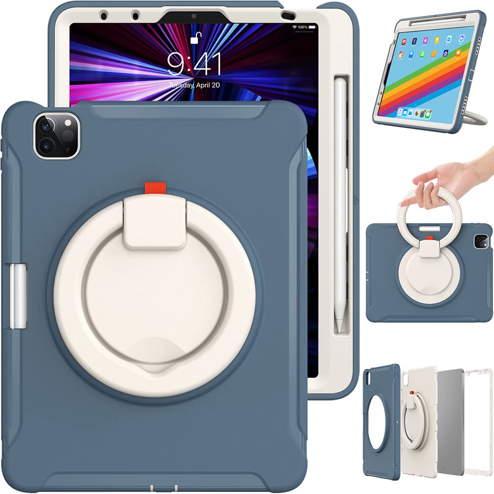 iPad Air 5 Gen/4 Gen 10.9 Inch Case with Handle, Ultralight and Robust Case for Kids with Rotating Stand and Pen Holder, Navy Blue