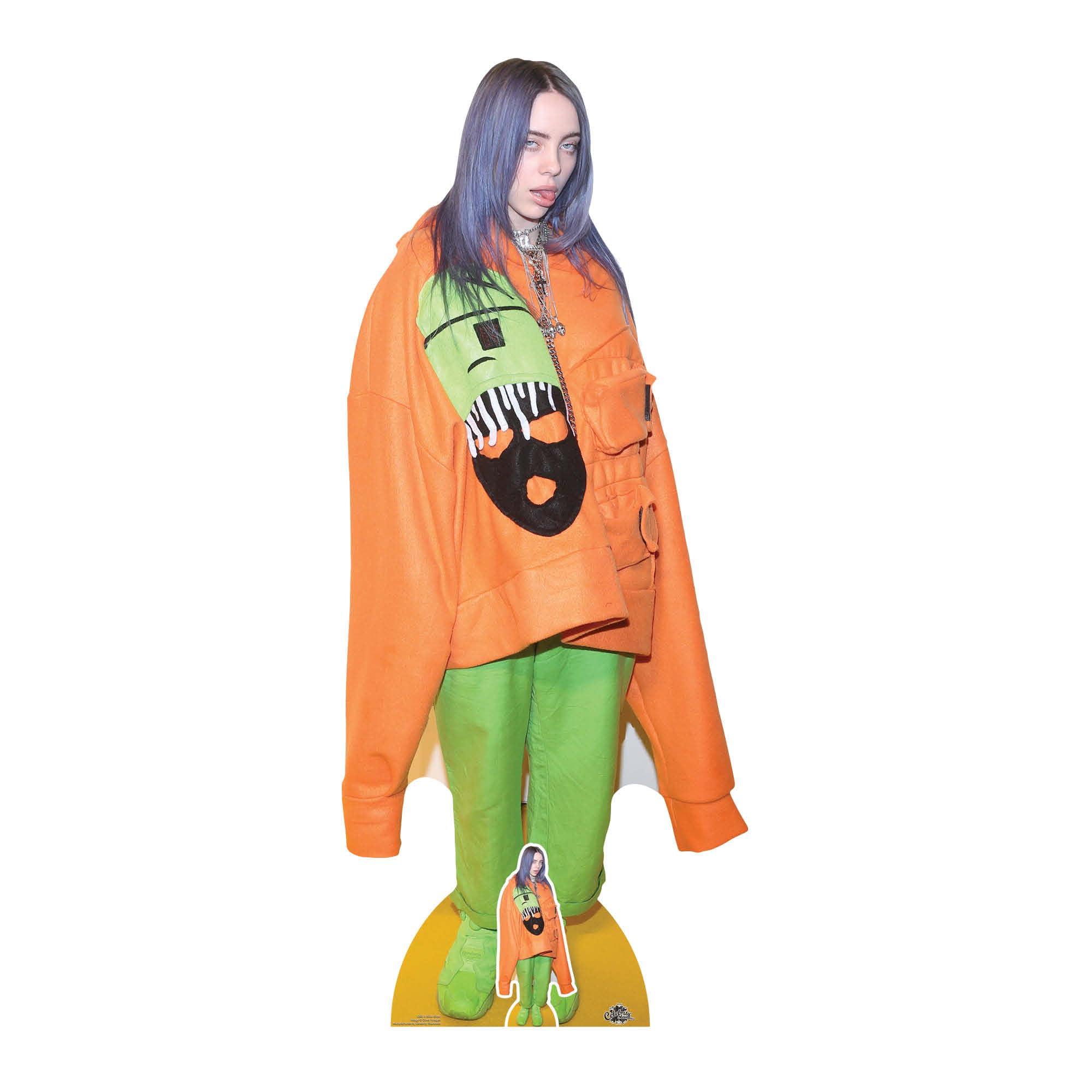 Star Cutouts CS814 Billie Eilish Tongue Out Lifesize Cardboard Cutout with Free Mini Table Top Standee Height 163cm, Multicolour