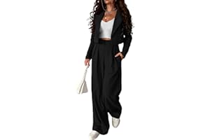 KIRUNDO Business Casual Outfits for Women 2025 Fall 2 Piece Cropped Blazer Jackets Wide Leg Pants Suit Sets Work Clothes