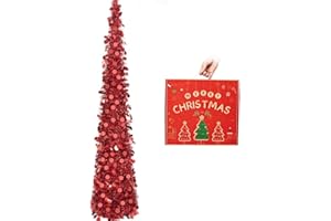 N&T NIETING Christmas Tree, 5ft Collapsible Pop Up Red Tinsel Christmas Tree Coastal Christmas Tree for Holiday Xmas Decorations, Home Display, Office Decor