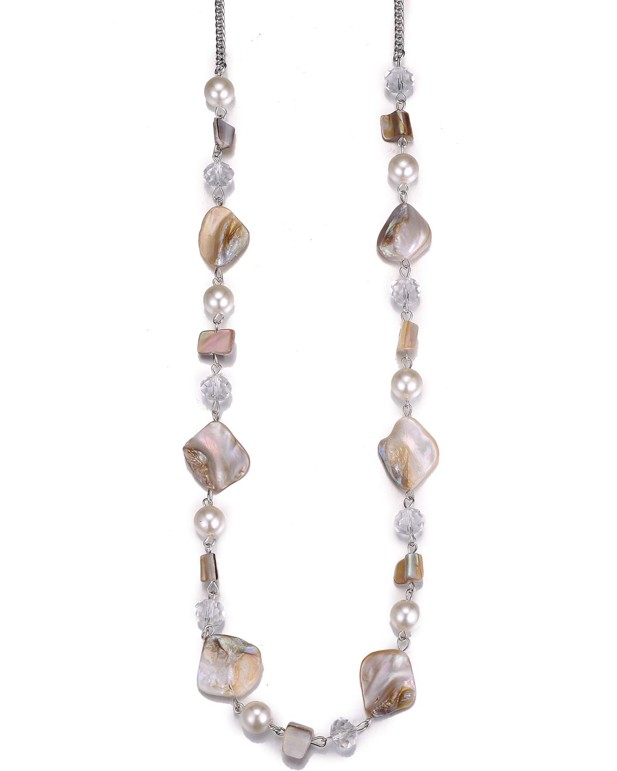 BULINLIN Long Beaded Silver Necklace for Her Crystal Bead Sweater Chain Fashion Jewelry Necklace Birthday Gifts for Women Mum(35-White)