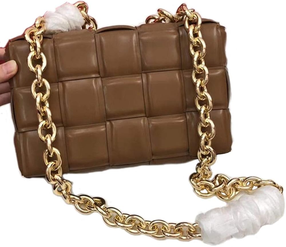 EvaLuLu Genuine Leather Woven Chain Bag 