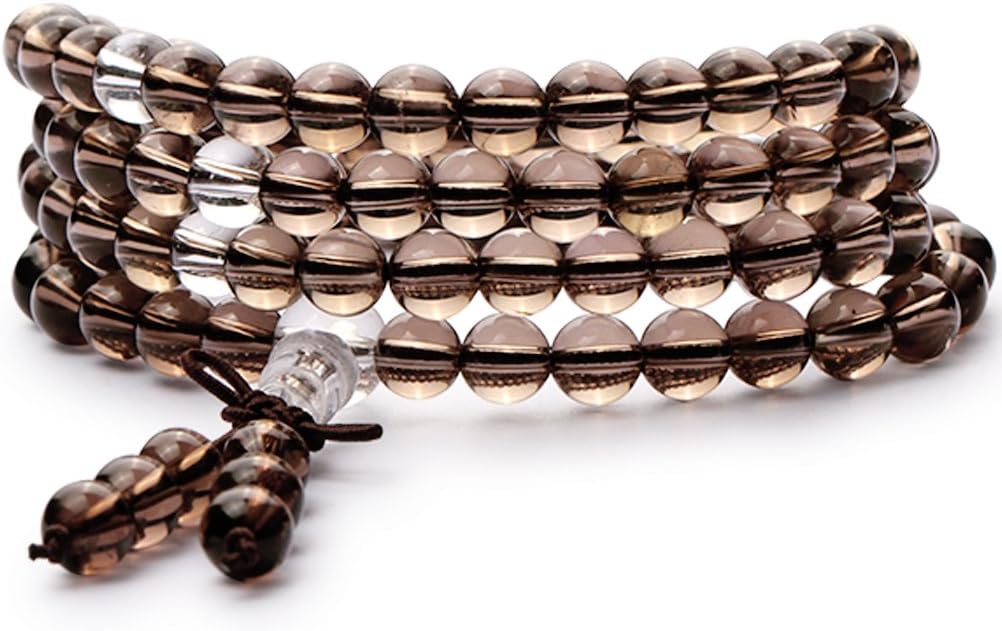 Rolove Multilayer Natural 108 Mala Beads Quartz Healing Meditation Buddhist Prayer Bracelet Necklace