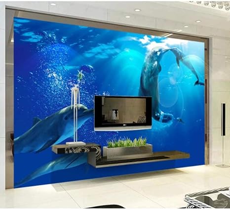 Amazon Hhkkck 壁紙海イルカ写真テレビ壁紙リビングルームベッドルーム背景壁3d壁紙壁画 1x100cm 壁紙