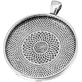 AKOAK 20 Pieces 35mm Diameter Antique Silver Round Pendant Trays Pendant Blanks Cameo Bezel Cabochon Settings for Photo Charm or Cabochon