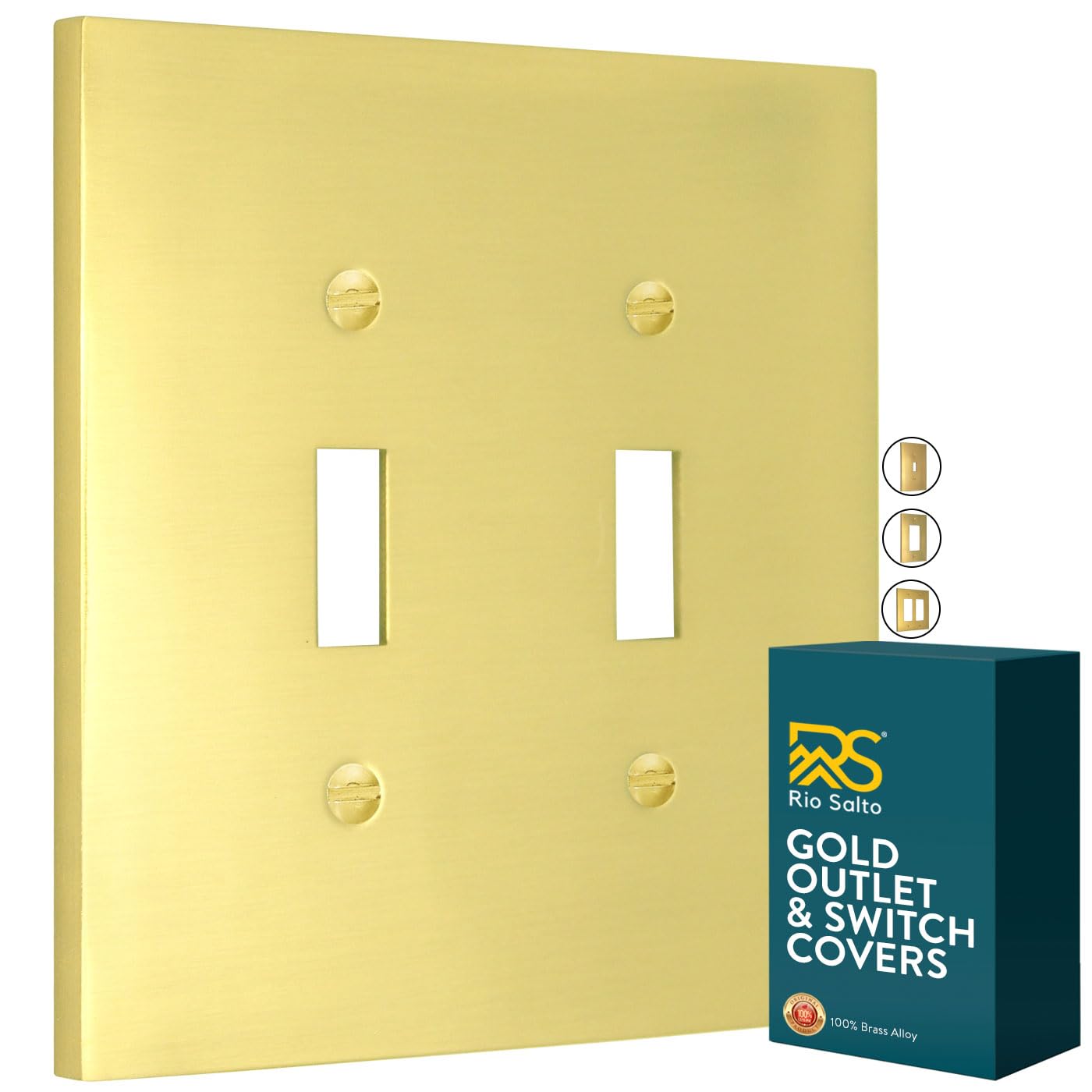 Photo 1 of 1 RIO SALTO Modern Metal Vibrant Yellow Gold Double Toggle Light Switch Cover Metal Decorative Toggle Switch Covers Wall Plate Outlet Wall Electric Outlet Socket Togle (Double Toggle.