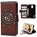 Galaxy S5 Case - Mavis's Diary 3D Handmade Wallet Embossed Flip Folio Cover Tribal Flower Brown PU Leather with Bling Diamonds,Wrist Strap,Card Slots for Samsung Galaxy S5 SM-G900 (Backward Closure)