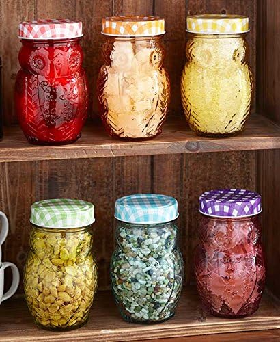 Amazon Com Set Of 6 Owl Jars Canisters Gingham Checkered Lids