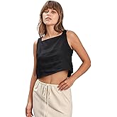 Amazhiyu Womens 100% Linen Summer Square Neck Sleeveless Back Keyhole Crop Tops