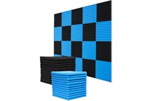 N/W YDHTDLHC 52 Pack Sound Proof Foam Panels for Walls Studio Equipment Foam 12 ″; X12”；X1〃； Sound Insulation Cotton, Suitable for Churches, Anchor Rooms, Karaoke Halls, and Home theaters (Black/Blue)