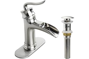 Yodel Faucet Single Handle Waterfall Bathroom Faucet for Sink 1 or 3 Hole with Drain Set,Brushed Nickel