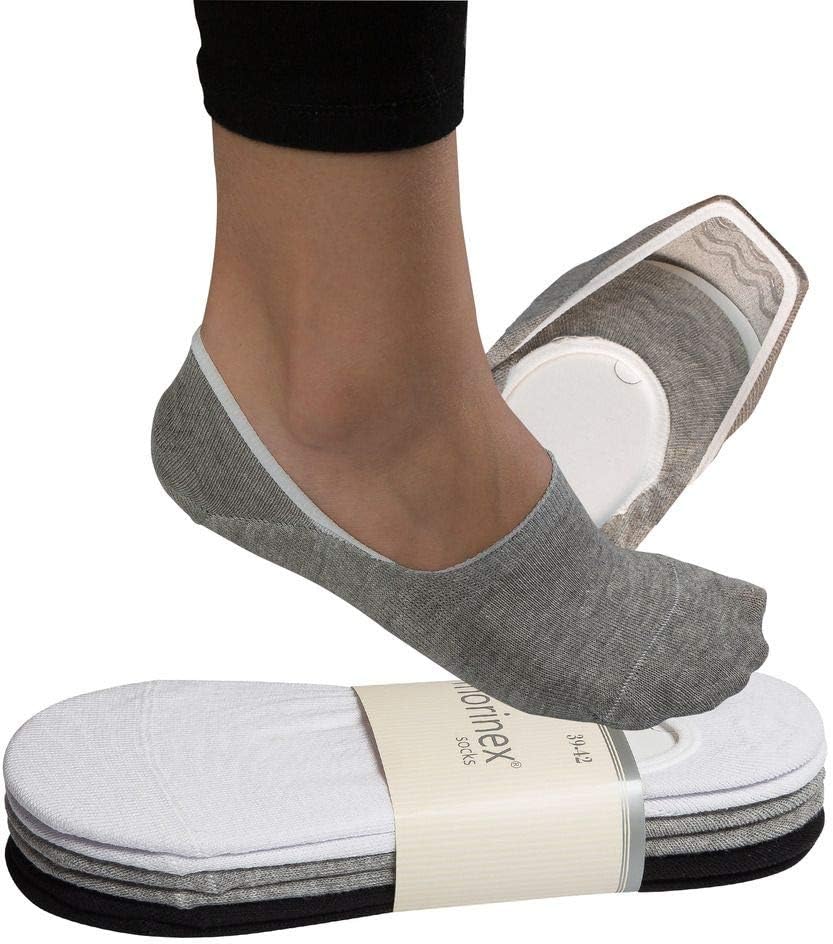 6 Pairs Cotton Rich No Show/Invisible Socks for Women & Men (Grey-Black-White assorted) | Non Slip Silicone Supported