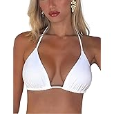 Tainehs Women's Triangle Bikini Top Halter Padded Push Up String Bikini Top Brazilian Bathing Suit Top Only