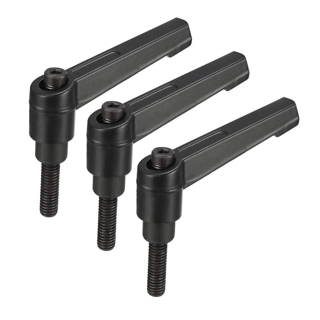 sourcing map M6 x 20mm Handle Adjustable Clamping Lever Thread Push Button Ratchet Male Threaded Stud Knobs Locking Rotating Screw Handles Quick Release Bolt Black 3pcs