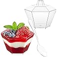 TOFLEN 3.5 oz Mini Dessert Cups with Lids and Spoons 150 Pcs | Serves 50 | Hexagonal Small Plastic Dessert Cups for Parfait, Cake, Mousse, Appetizers, Jello Shot and Puddings