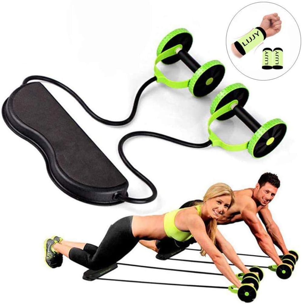 GUANEN Sport Core Double AB Roller Professional Gym Equipment Ab Wheel Roller Abdominal Supports Workout Machine Ideal Man Women Home Gym Coaster Pull Slimming Waist Trainer