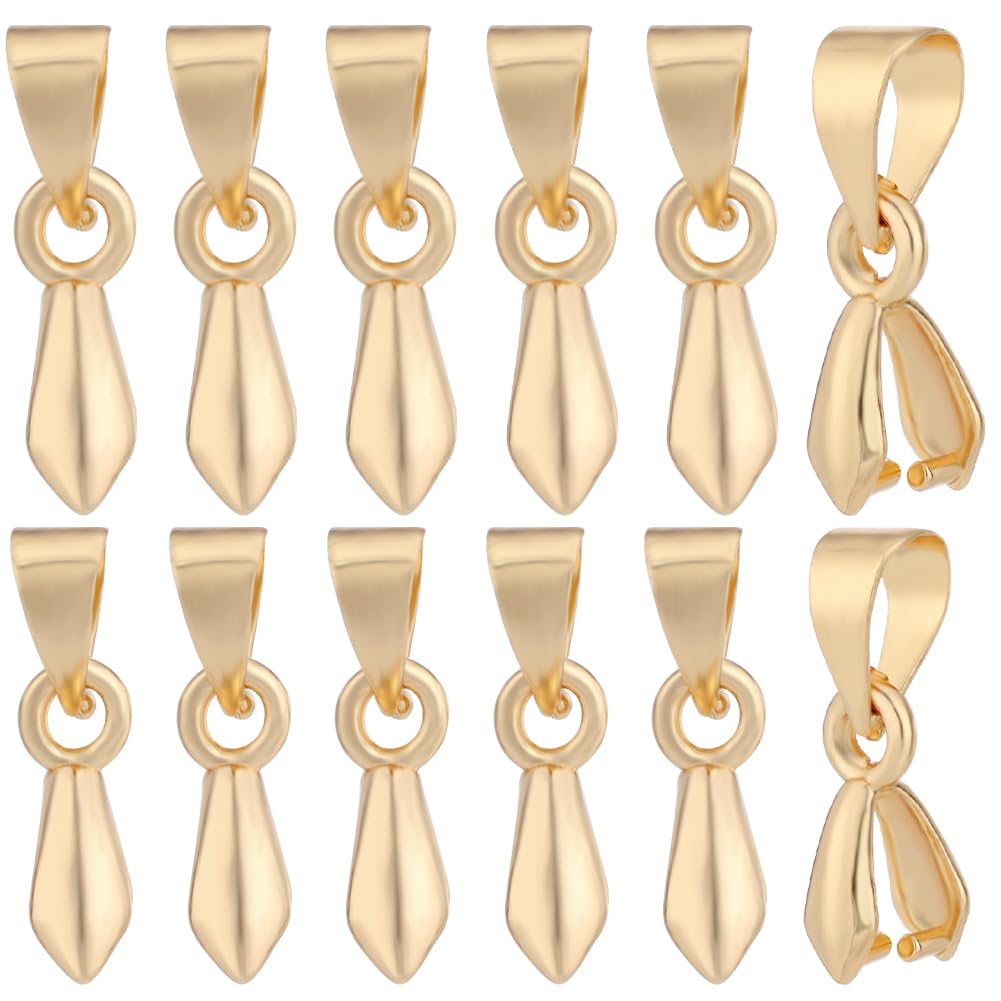 Beebeecraft 1 Box 60Pcs Ice Pick Pinch Bails 14K Gold Plated Brass 2 Size Necklace Pinch Bails Connector with Loop for Jewelry Making Necklace Charm