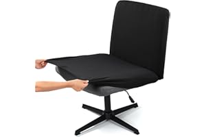 Liykimt Armless Criss Cross Office Desk Chair Cover Slipcover Accent Wide Seat Cover Swivel Task Vanity Slipper Mid Back Chair Computer Protector Stretchable Removable Without Arms(Black)