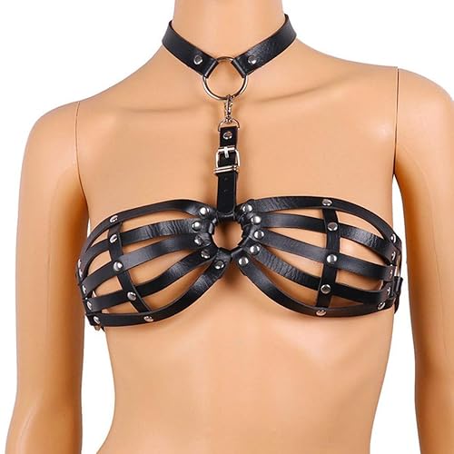 Neck Cage Women Bra Black Bondage Goth Lingerie Halter Leather Body Sexy  Red Push up Lingerie for (Black, One Size) in Dubai - UAE | Whizz Bras