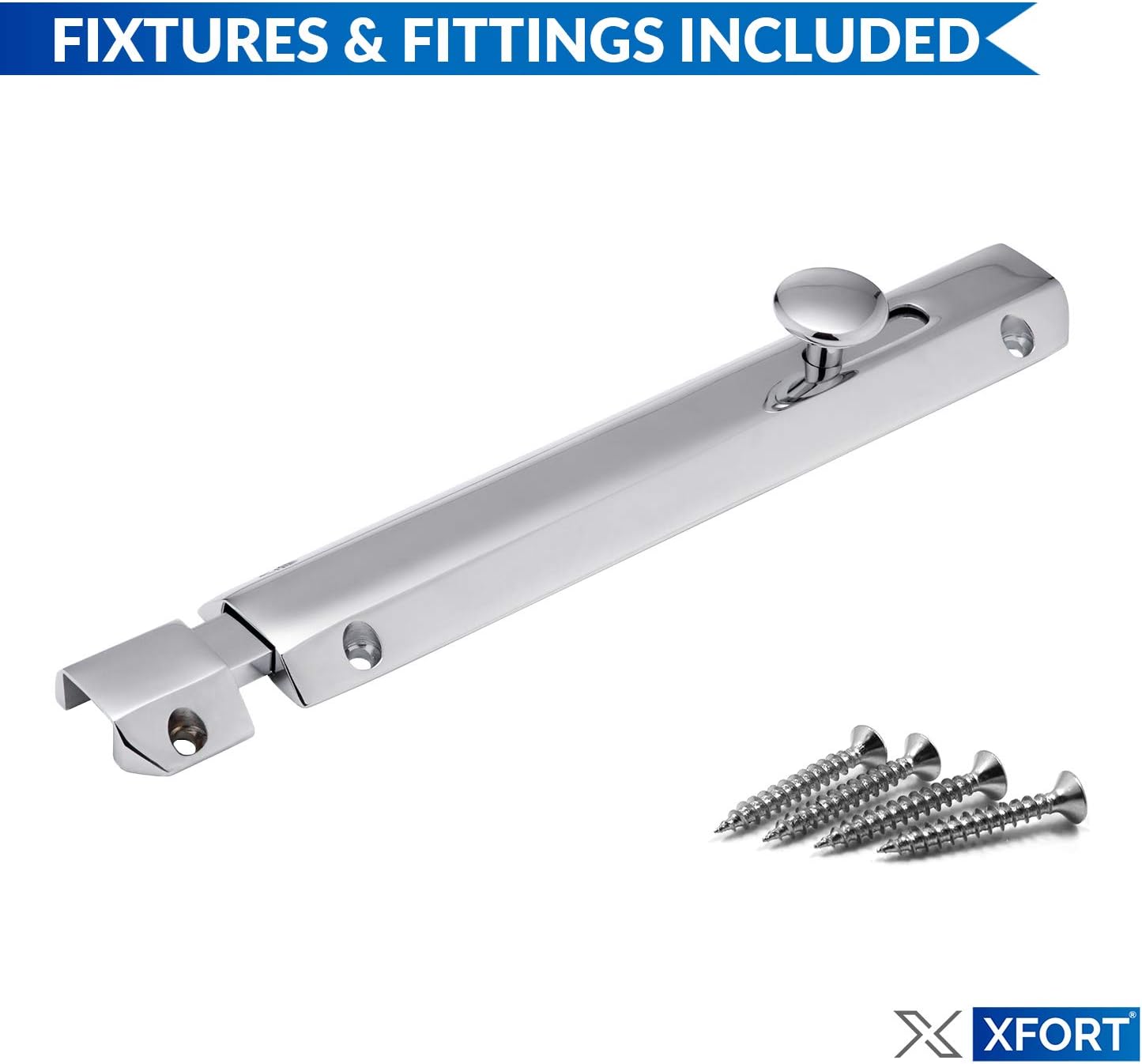 XFORT® 4 Inch Polished Chrome Surface Bolt, Heavy Duty Internal Door Bolt with Smooth Rounded Casing - Image 3