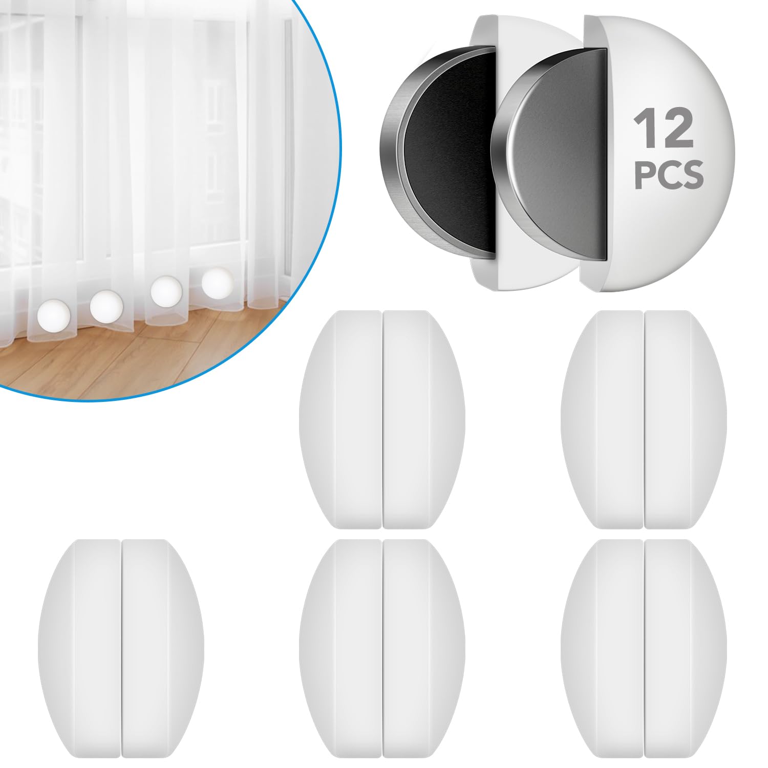 12 Pcs Shower Curtain Weights, Silicone Wrapped Heavy Duty Shower Curtain Magnets, Curtain Weights Heavy Outdoor, Prevent Curtain Liner from Blowing Around, Work for Drapery, Flag, Tablecloth(6 Pairs)