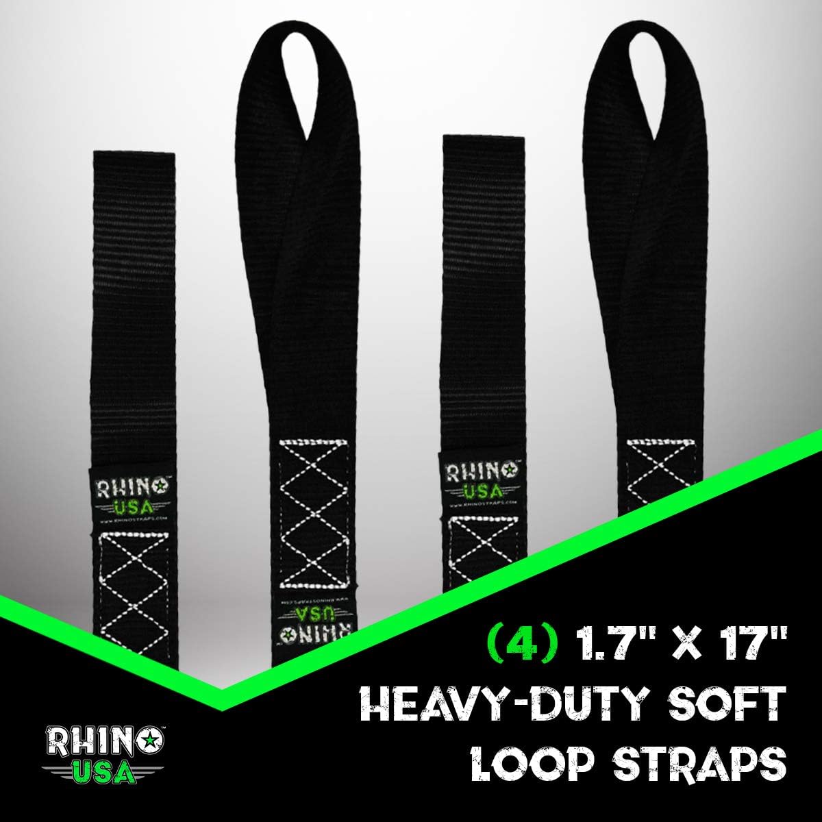RHINO USA Soft Loops Motorcycle Tie Down Straps (4pk) - 10,427lb Max Break Strength 1.7” x 17” Heavy Duty Tie Downs for use with Ratchet Strap - Secure Trailering of Motorcycles, Kayak, Jeep, ATV, UTV: Automotive