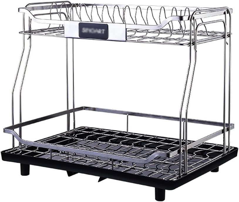 HTZ Kitchen Racks Stainless Steel Anti-fingerprint Desktop Drain Rack Dish Storage Rack A+ (Size : B)