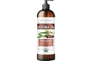 velona Jojoba Oil USDA Certified Organic - 16 fl oz (With Pump) | 100% Pure and Natural | Golden, Unrefined, Cold Pressed, Hexane Free | Moisturizing Face, Hair, Body, Skin Care