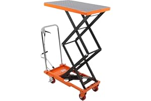 Garvee Hydraulic Double Scissor Lift Cart, 770 Lb Capacity, 59in Height, 4 Wheels with Non - Slip Pad