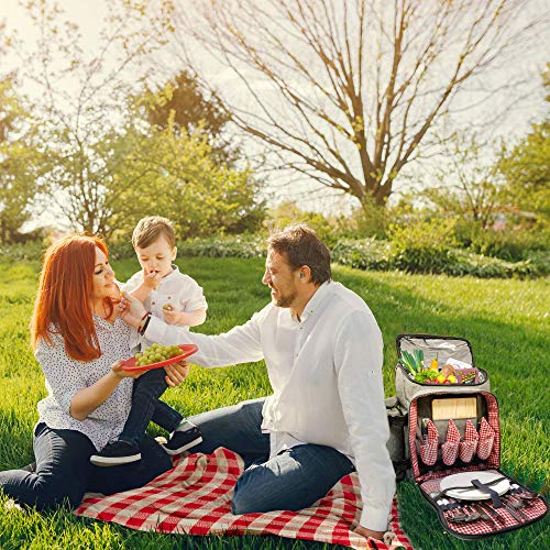 Upgraded Picnic Backpack 2020 Model (4 Person) - 100% Insulated - Temperature Controlled - Waterproof Blanket & Full Cutlery Set