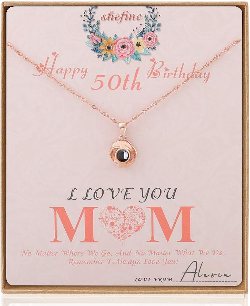 Amazon Com Shefine Mom 50th Birthday Gifts Rose Pendant I Love You Necklace 100 Language Birthday Gifts For Mom Mom Jewelry Women Birthday Gift Idea Jewelry
