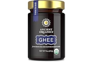 Ancient Organics Ghee - Organic Grass Fed Ghee Butter, Gluten Free, Clarified Butter, Vitamins & Omegas, Lactose Reduced, Kosher, USDA Certified - 9 Oz (Pack of 1)