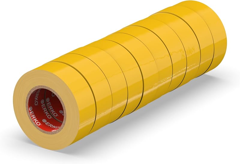 ERKO Yellow Electrical Insulation Tape 10 Pack 0.6in x 33ft PVC 15mm x 10m