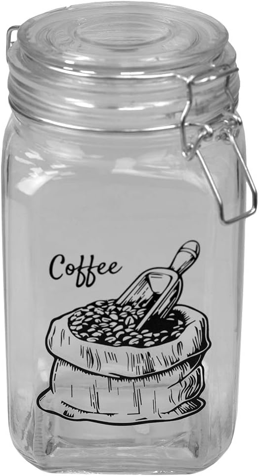 Home Basics Ludlow 43 oz. Glass Canister with Flip Top Lid and Clamp Lock, Airtight Seal for Kitchen Cabinet Pantry Storage Organizer for Tea, Coffee, Clear