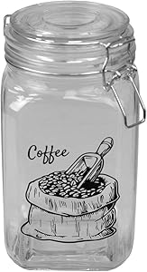 Home Basics Ludlow 43 oz. Glass Canister with Flip Top Lid and Clamp Lock, Airtight Seal for Kitchen Cabinet Pantry Storage Organizer for Tea, Coffee, Clear