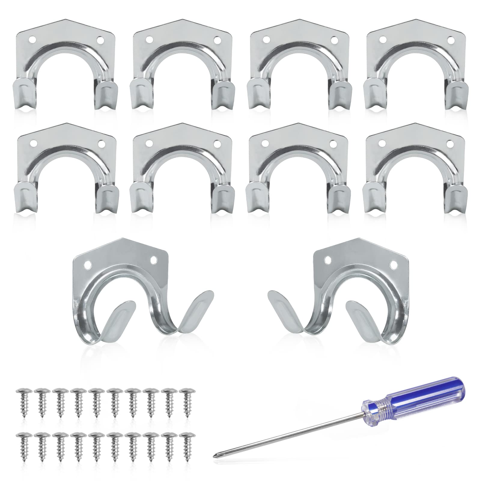 LEONTOOL 10 Pcs Tool Hanger Hooks Set with Screws Garage Hooks Tool Organizer Wall Mounted Wall Mounted Double Tool for Garage Shed Hanging Bracket Garden Tools