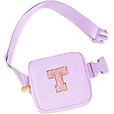 Uygafly Mini Belt Bag Fanny Pack with Initials Letter Patch Small Crossbody Bags Cute Stuff Birthday Gifts for Teenager Girls Trendy Stuff for Teens - T,Lavender