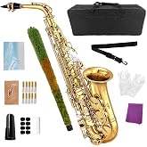Foyarinal Eb Alto Saxophone Kit for Beginners, Students and Adults | Complete Gold Sax Set with Carrying Case, Mouthpiece, Reeds and Cleaning Kit