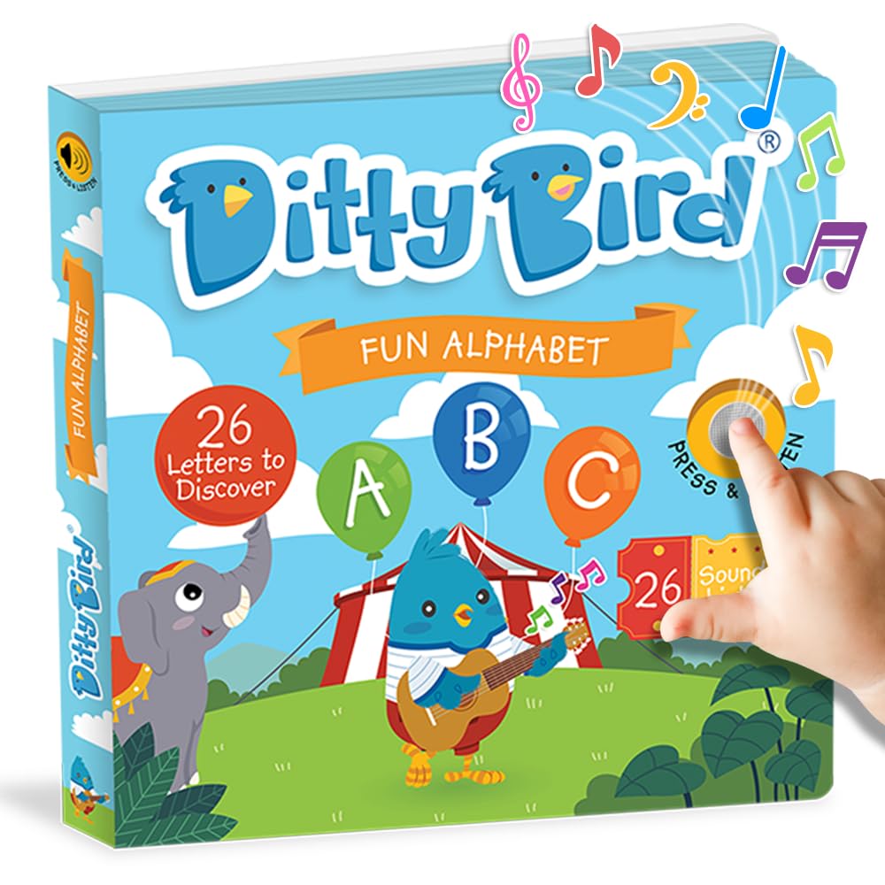 Ditty Bird Interactive ABC Learning | Alphabet Board Books For Toddlers 1-3 with 26 Buttons | Speech Therapy Toys | A- Z Sensory Book for Nursery | Sturdy Toddler Books with Sound for 1 - 3 Year Olds