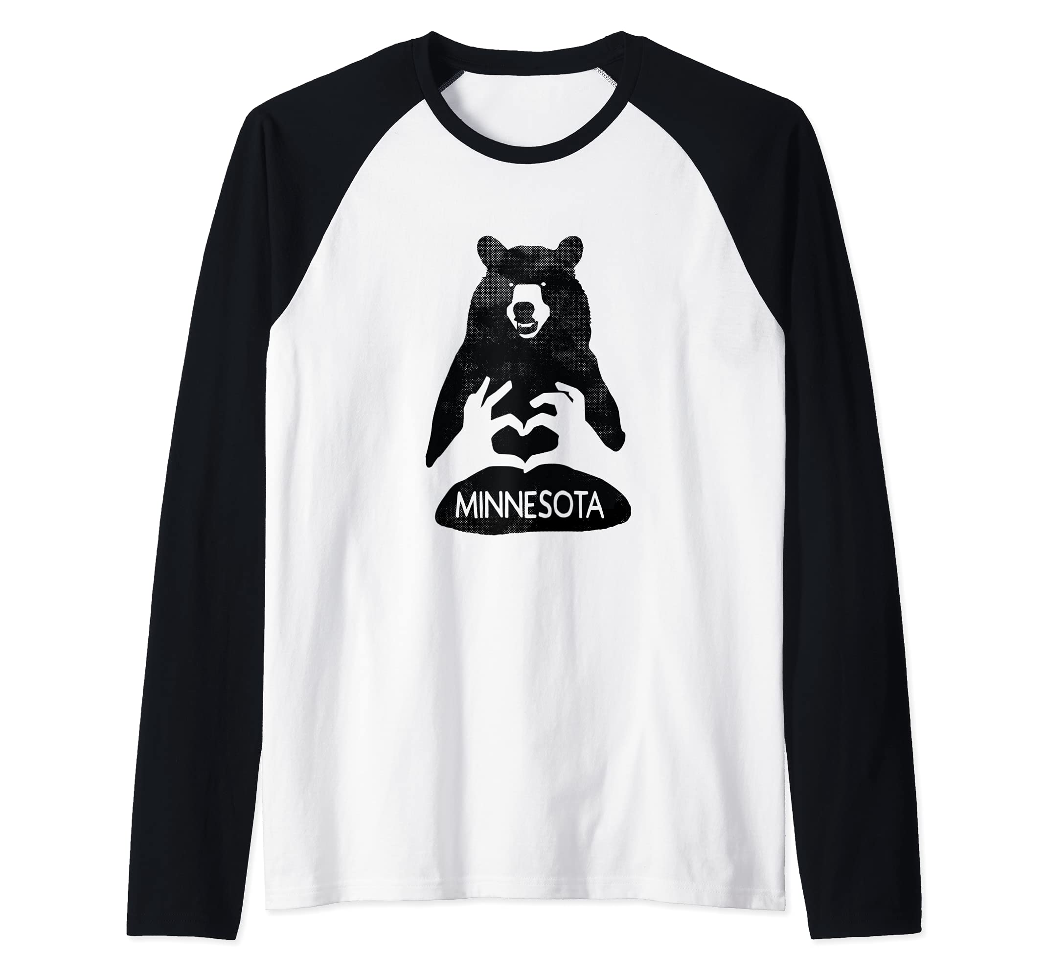 Love Minnesota Design Bear Hiking Camping Outdoor Raglan Baseball Tee