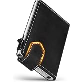 LORZOR Slim Wallet for Men with Security Latch, Pop Up Metal Card Holder Wallet, Finest Full Grain Leather Bifold Wallets, Smart, Minimalist, RFID Blocking, Front Pocket, ID Window