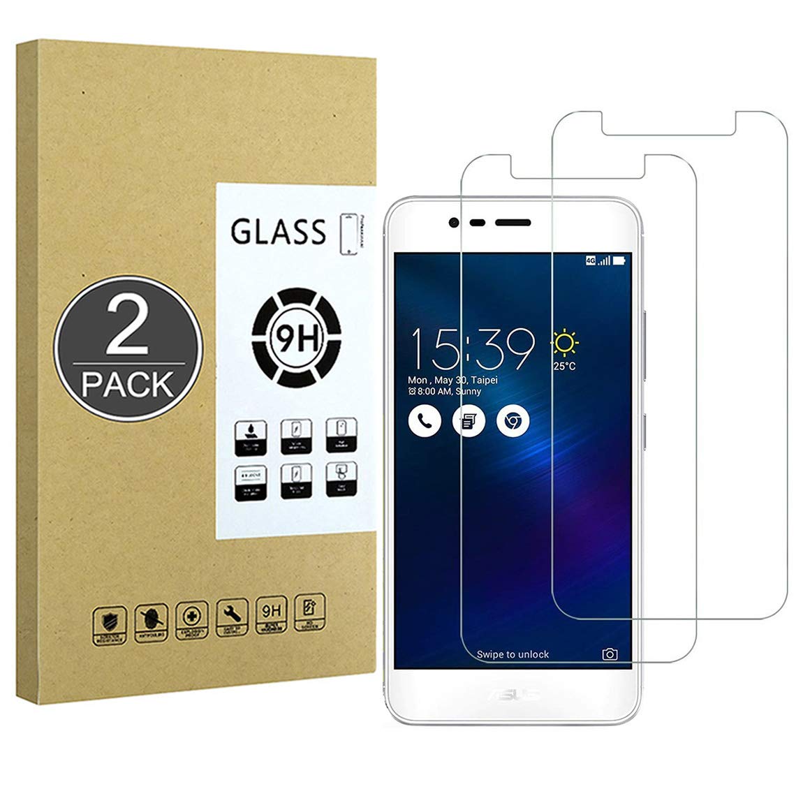 E-Hamii [2-Pack Tempered Glass Compatible with ASUS ZenFone 3 MAX ZC520TL,9H Screen Protector Film[Scratch Resistant,High Definition,Bubble Free] 2.5D Double Defense For ASUS ZenFone 3 MAX ZC520TL