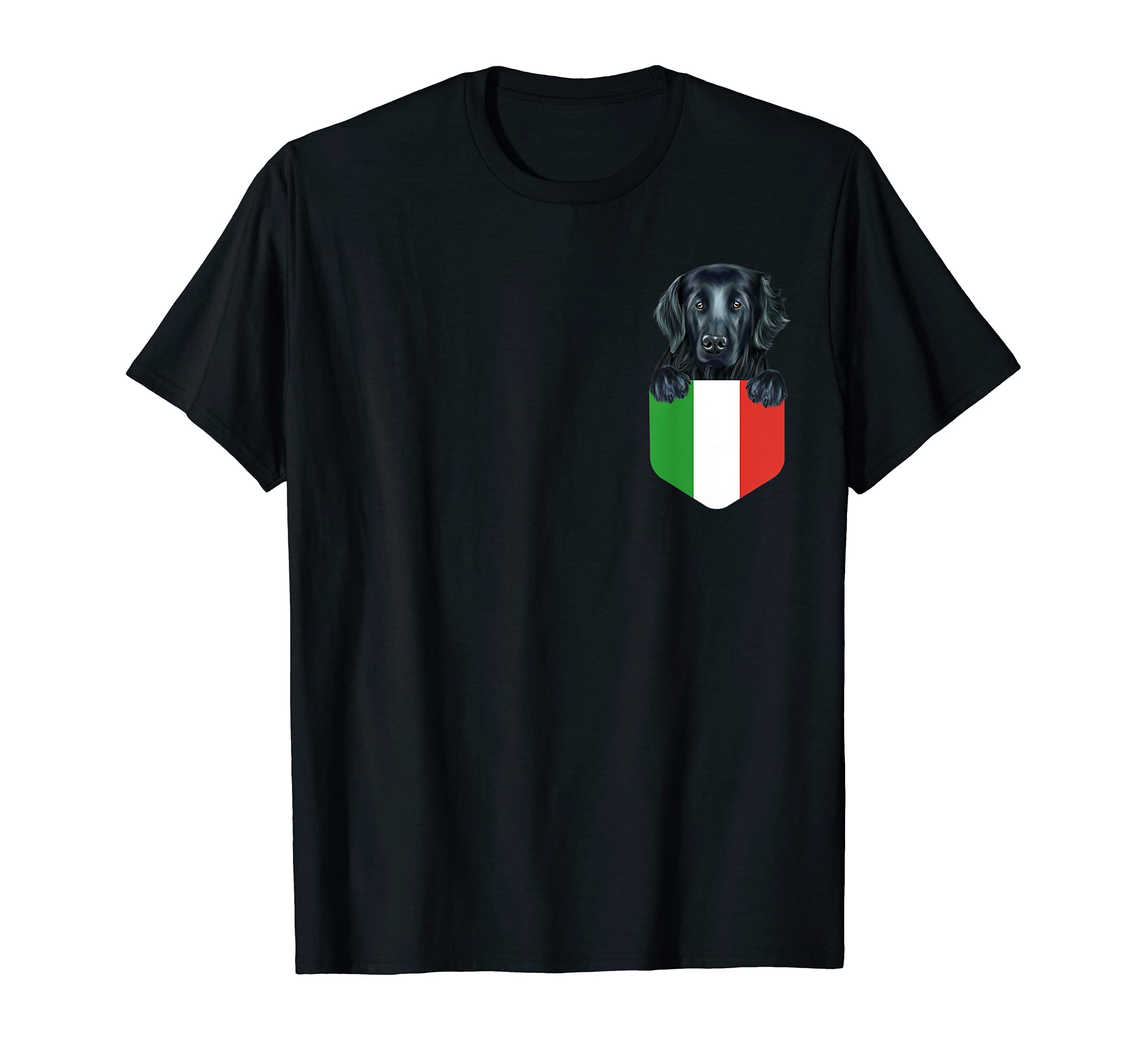 Italy Flag Flat-Coated Retriever Dog In Pocket T-Shirt