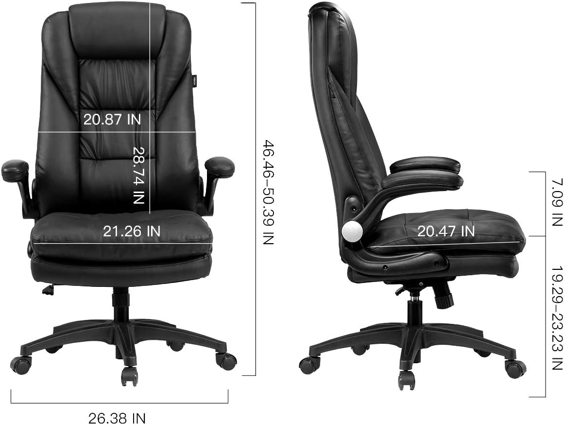 Hbada Ergonomic Executive Office Chair, PU Leather High-Back Desk Chair with Big and Tall Backrest and Cushion, Swivel Rocking Chair with Flip-up Padded Armrest and Adjustable Height, Black: Kitchen & Dining