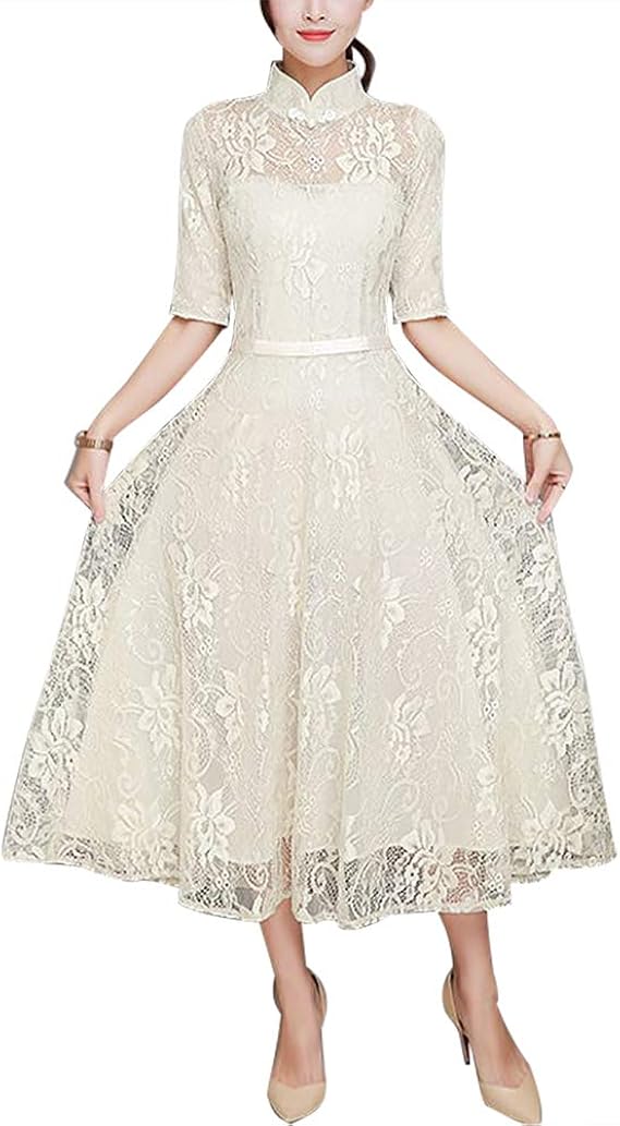 Amazon Co Jp Ihoy パーティードレス ミモレ丈 中袖 結婚式 お呼ばれ レース切替 ワンピース 結婚式 二次会 ワンピース ロング丈 大きいサイズも対応 演奏会 披露宴 謝恩会 ワンピース お呼ばれ Ol 通勤 サーモンピンク 服 ファッション小物