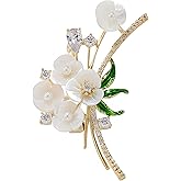 Shell Crystal Flower Brooch Pins for Women Elegant Rhinestone Floral Brooches Pin Fashion Jewelry for Party Dance Wedding Banquet Brooch for Women Girl Gift
