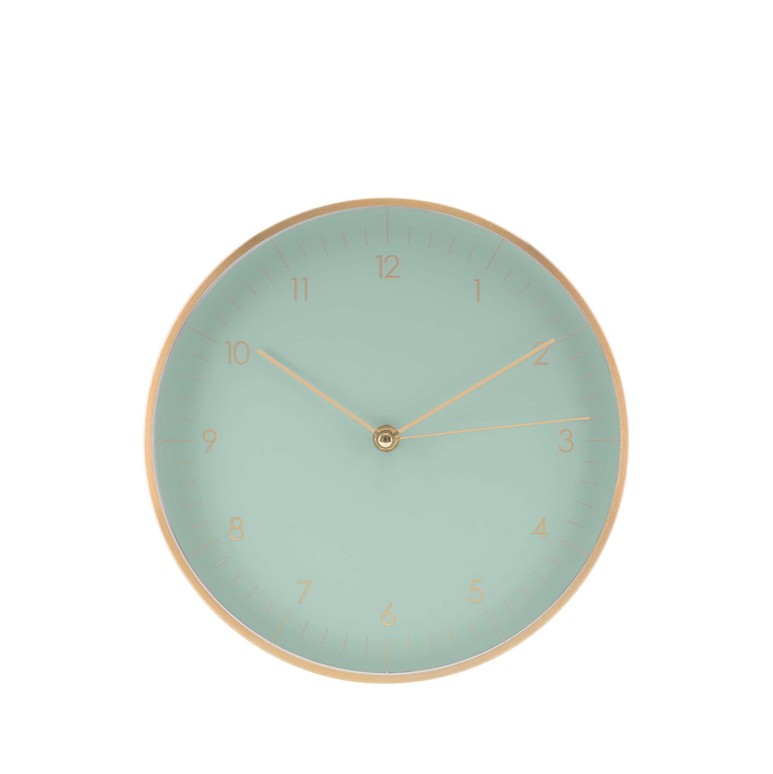 LUUK LIFESTYLE Decorative Wall clock silent movement 24cm /10 Inch, Modern and Minimalist design, Housewarming gift, Decoration for Kitchen, Living room, Bedroom, Hallway, in mint Green and Gold