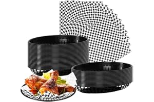 40pcs Fast Food Baskets with 50pcs Grease-Proof Paper, Reusable Bread Baskets, Restaurant Serving Tray, Bread Fries Basket Se