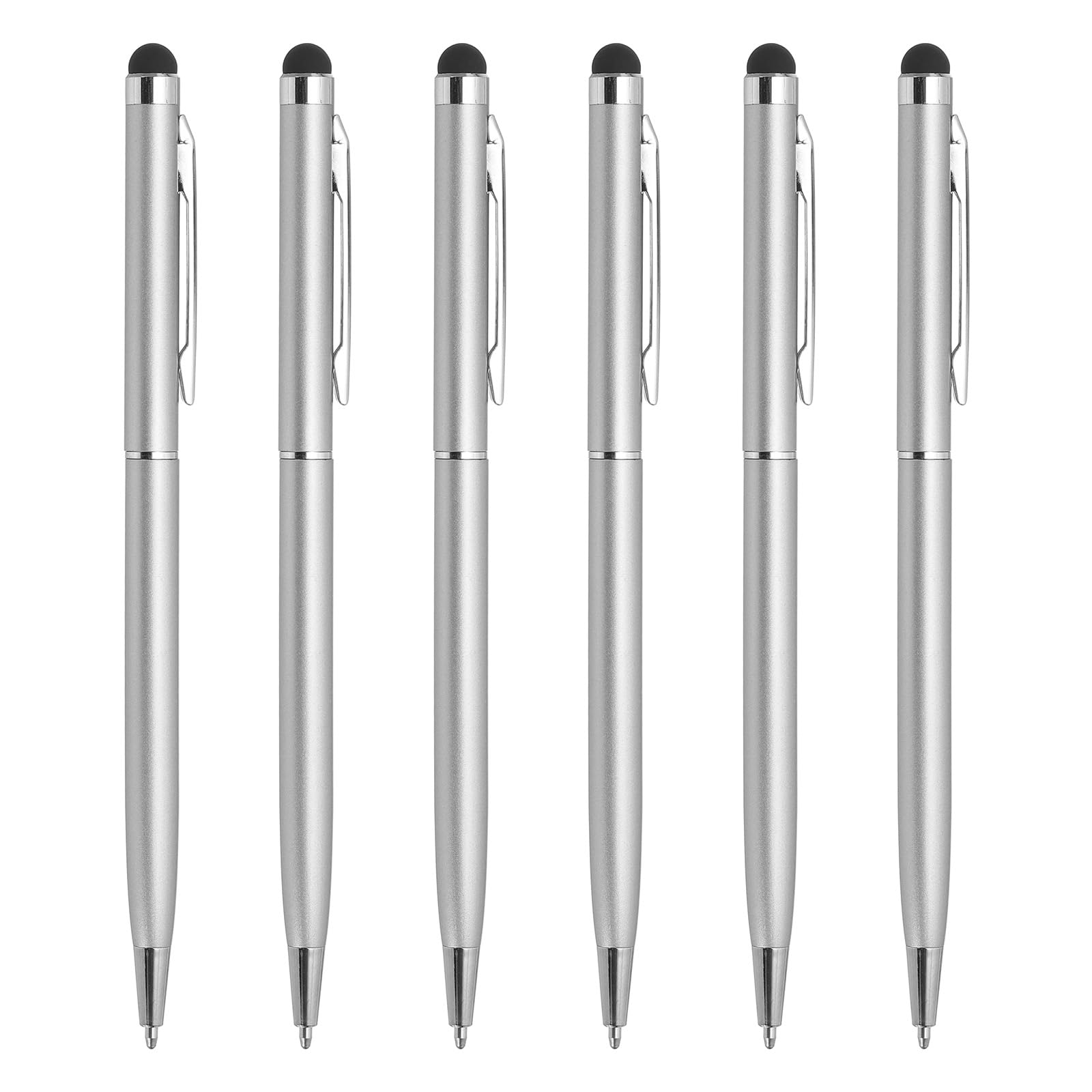 uxcell 6pcs Metal Stylus Pen Ballpoint Pen 2 in 1 Universal Retractable Ink Pen with Stylus Tips for All Capacitive Touch Screen Device, Silver