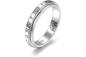 JZCOLOR 925 Sterling Silver Spinner Fidget Ring for Women: Musical Note Viking Rune Heartbeat Anxiety Stress Relieving Rotatable Ring Faith Hope Love Spinner Ring Jewelry Gift